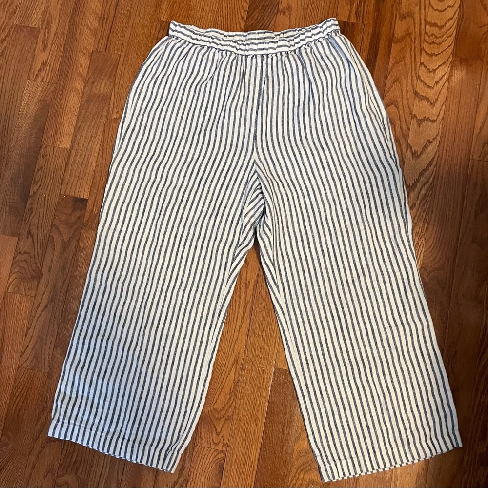 Women’s Blue and White Striped Linen Pants Size 1